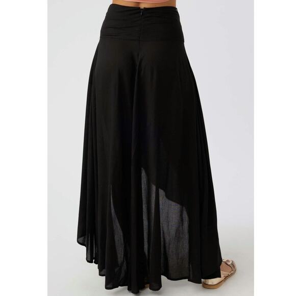 O'Neill High Low Maxi Skirt Back Zip Asym Hem Flowy Black Resort Travel Boho M - Picture 5 of 11